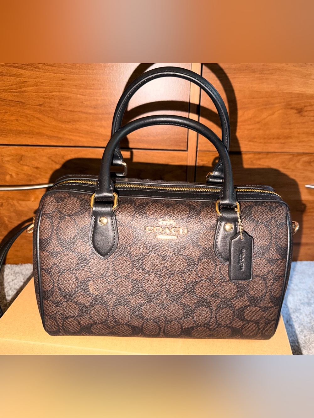 Coach Rowan Satchel Bag In Signature Canvas - Gold/Walnut/Black